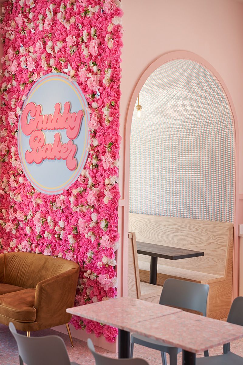 Pink floral wall with a 