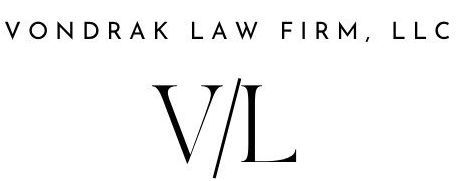 The logo for vondrak law firm , llc is black and white.