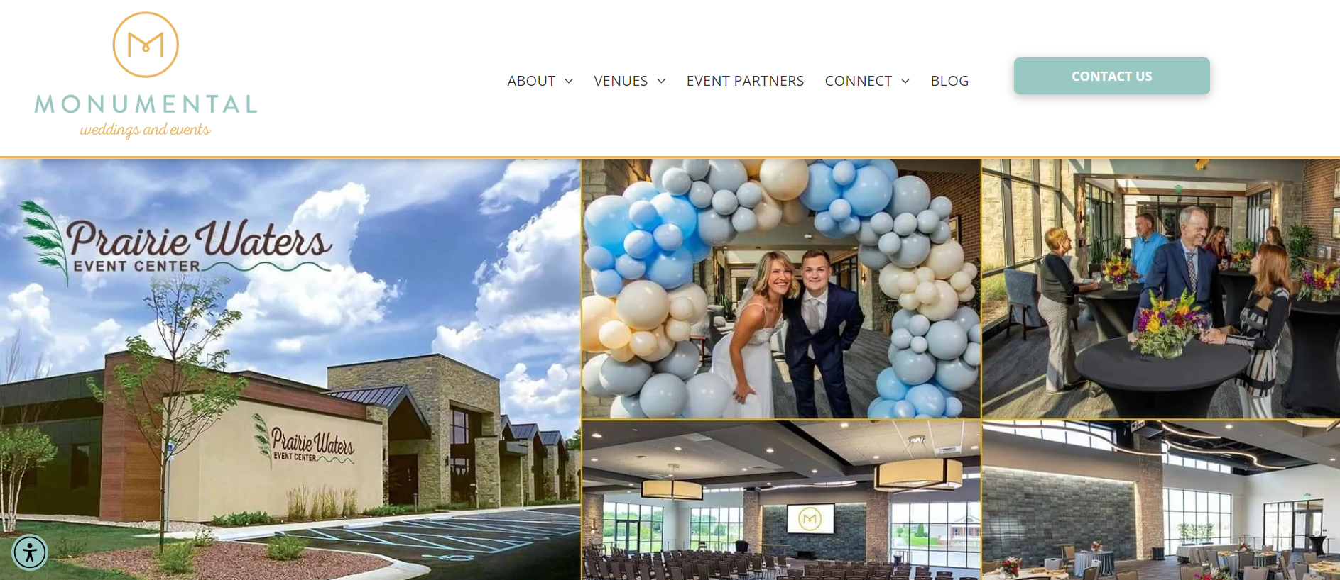 A collage of photos of a bride and groom on a wedding website.