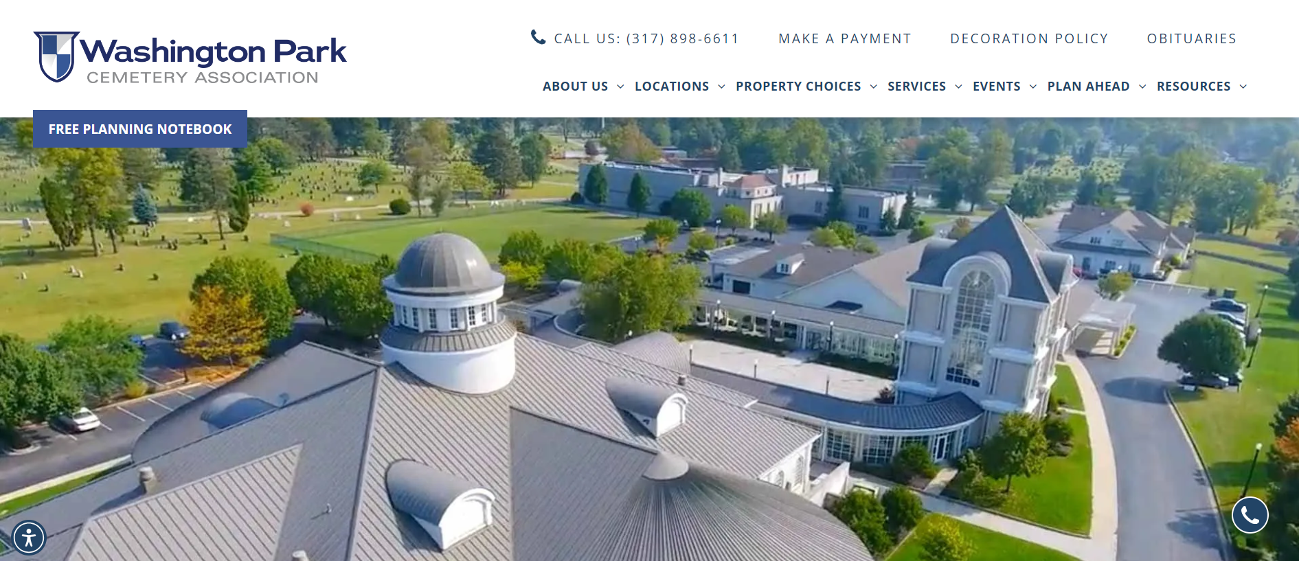 The washington park website shows an aerial view of the park