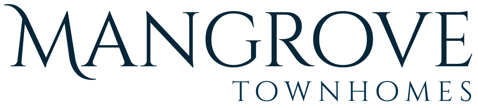 Mangrove Townhomes logo in dark blue text.
