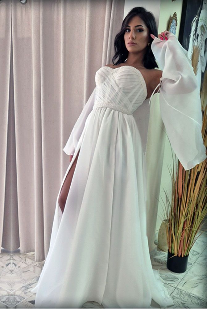 שמלות כלה 2025 חלקה  עם שסעים