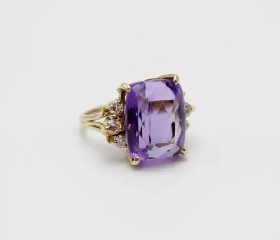 14K Yellow Gold, Diamond & Amethyst Cocktail Ring