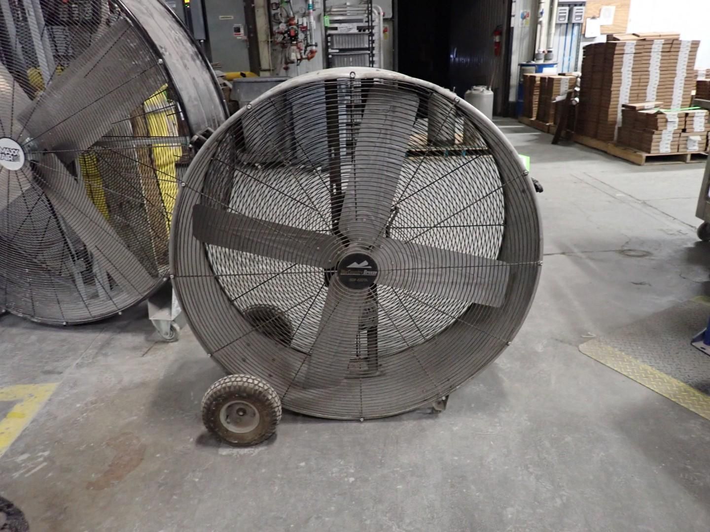 Large industrial fan on wheels.