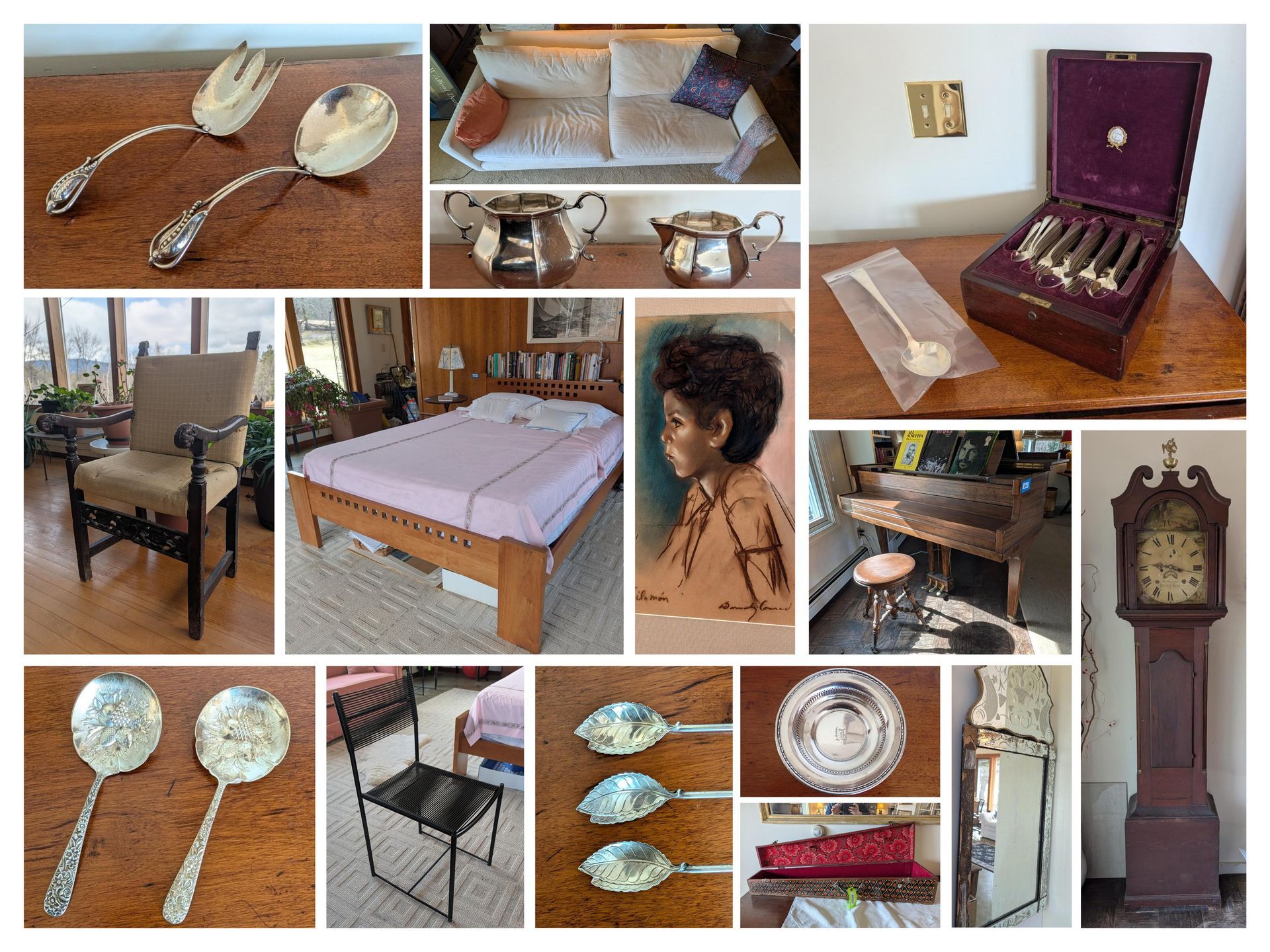 Collage of various vintage machinery: bulldozer, industrial press, backhoes, classic car, and antique gas pump