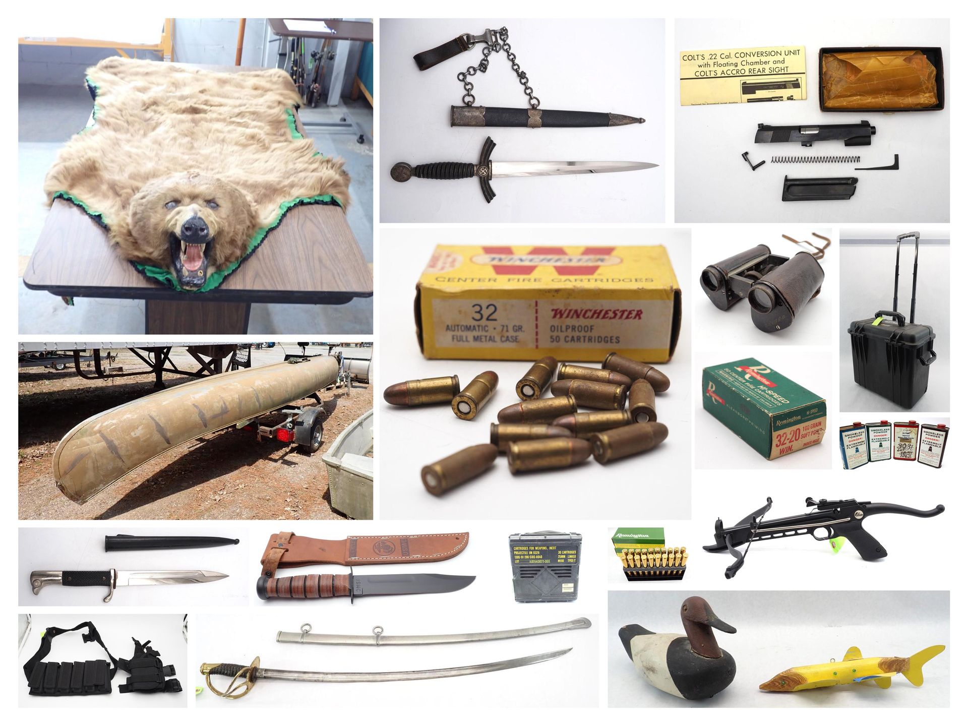 Collage of metalworking machines and tools in a workshop, including saws, drill presses, and a lawn mower.