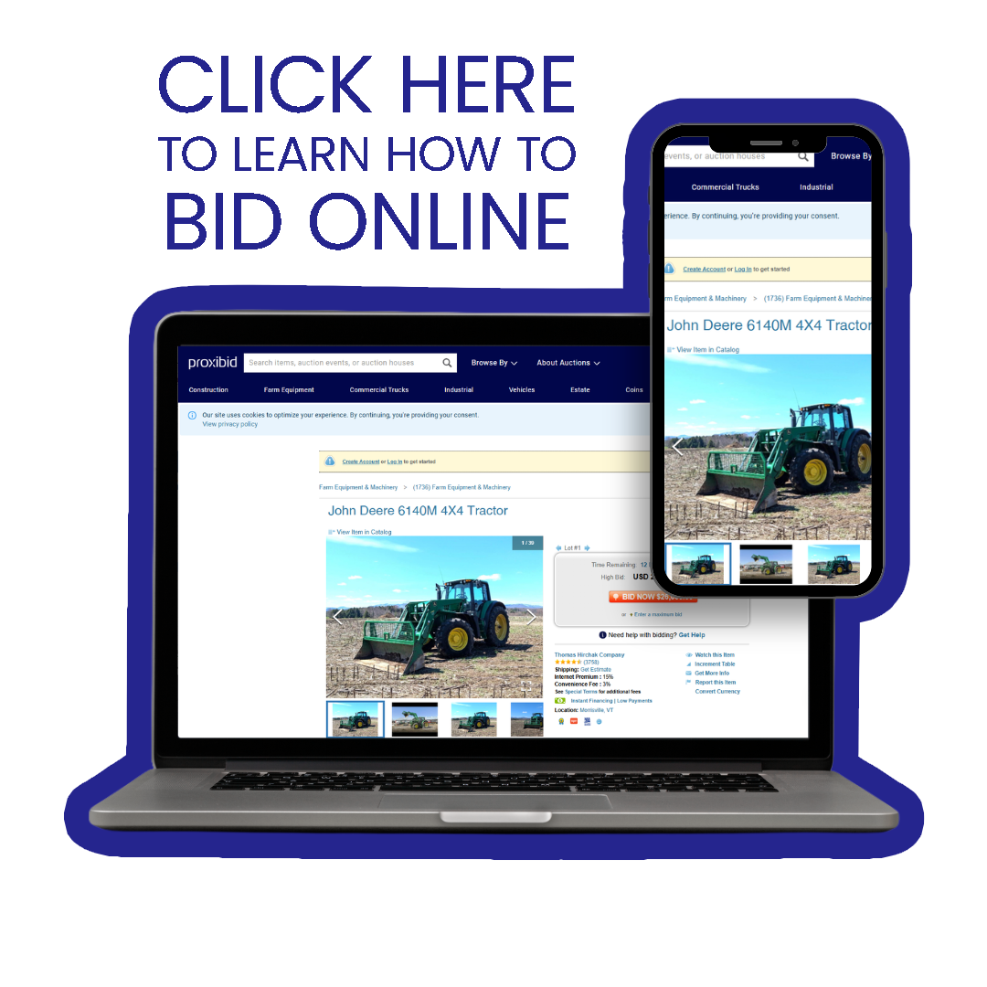 Click here to learn how to bid online, showing a laptop and phone with a bidding website.