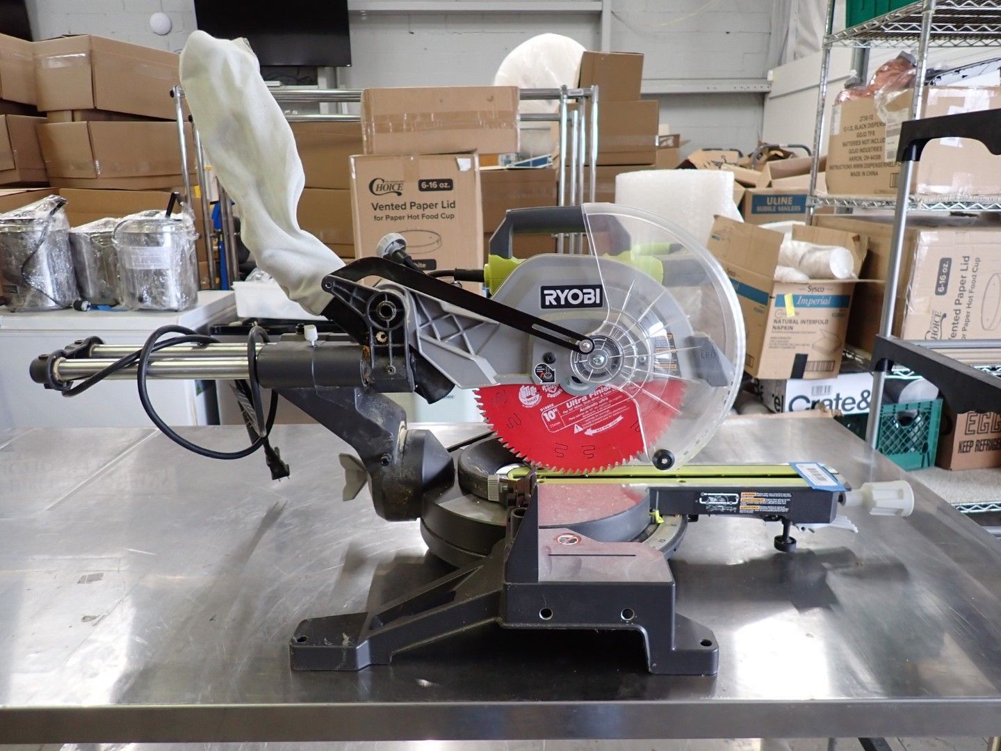 RYOBI miter saw with red blade
