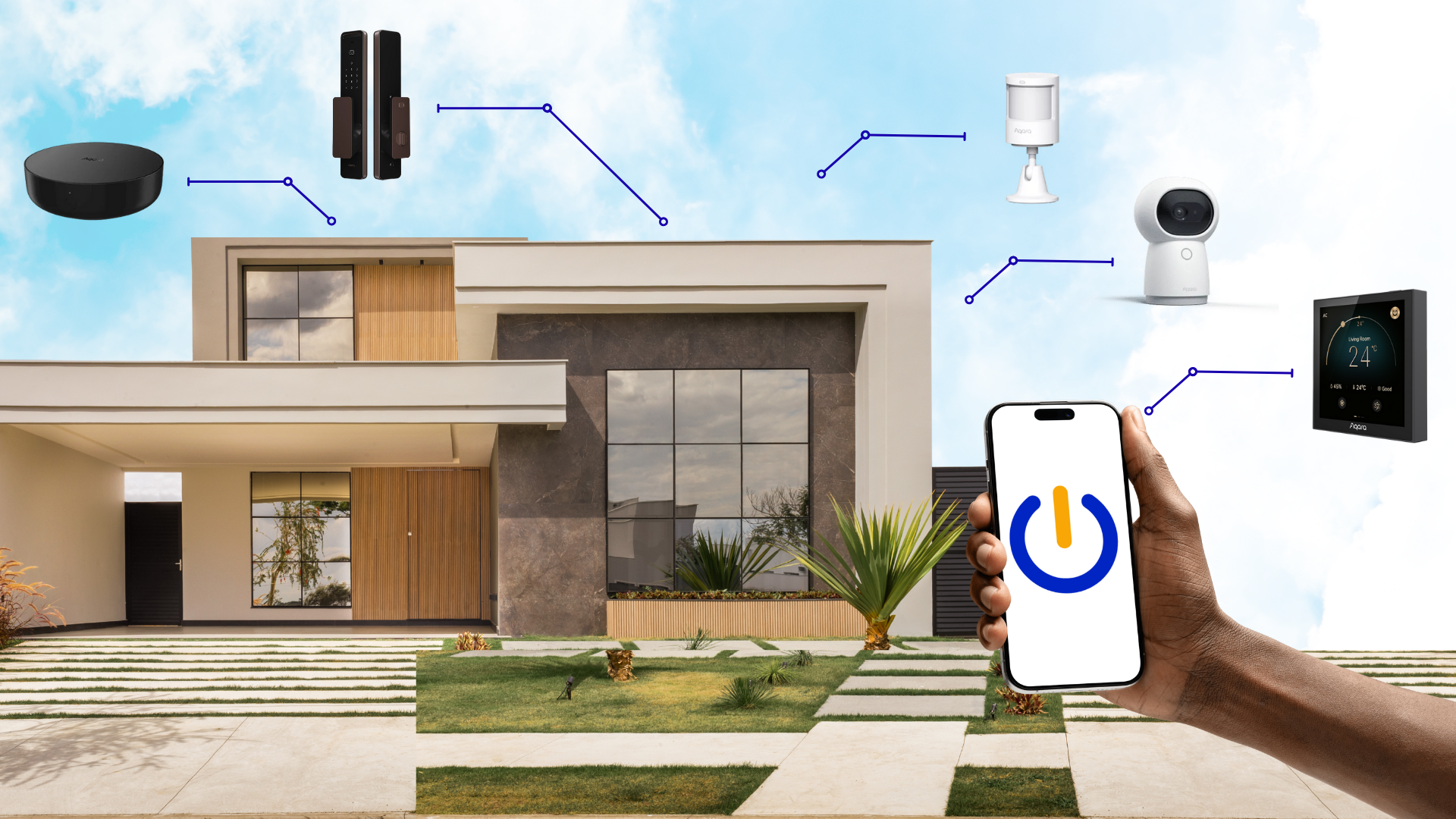 Concept de maison intelligente : Maison avec des appareils connectés contrôlés par smartphone