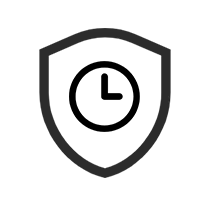 Bouclier avec une horloge à l'intérieur, symbolisant la protection du temps ou la sécurité.