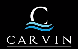 A carvin logo with a blue wave on a black background.