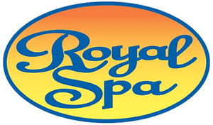 A blue and yellow logo for royal spa