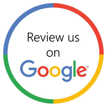 A colorful circle with the words `` review us on google '' written inside of it.