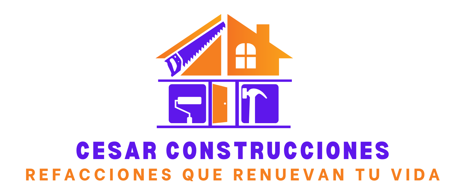 Logo for Cesar Construcciones, featuring a house icon with construction tools; text: “Refacciones que renuevan tu vida.”