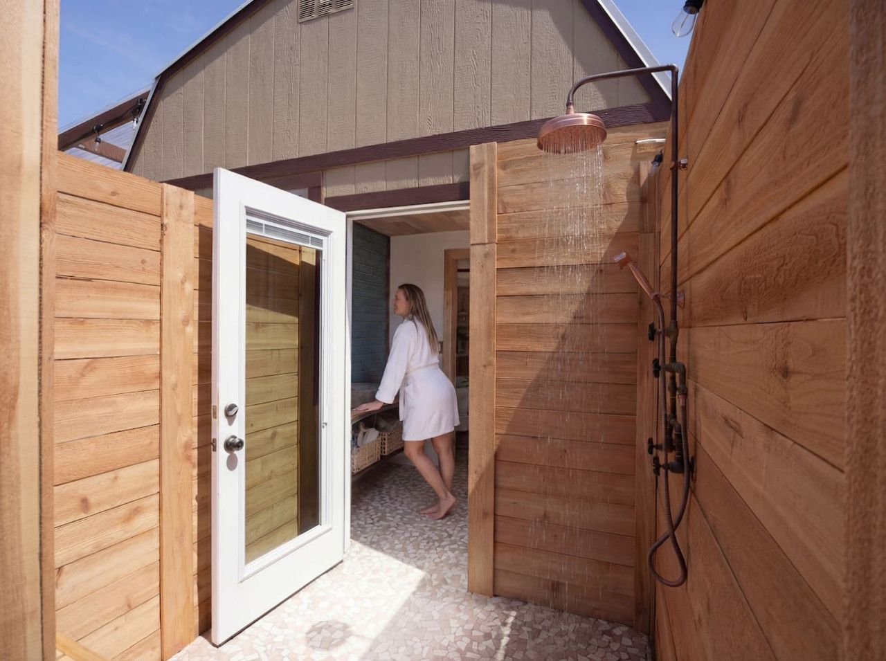Outdoor shower under open sky
