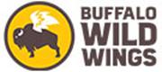 Buffalo Wild Wings logo with winged buffalo in yellow circle. Text: Buffalo Wild Wings.