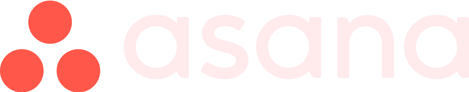 A close up of a logo for asana with red circles on a white background.