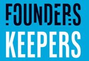 A blue and white logo for founders keepers