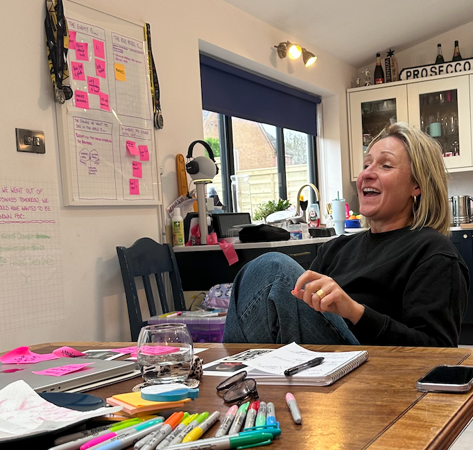 woman laughing in workshop