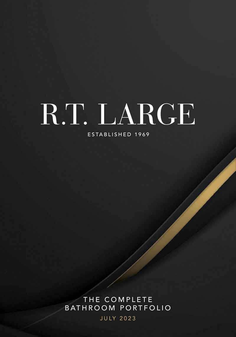A black and gold brochure for r.t. large