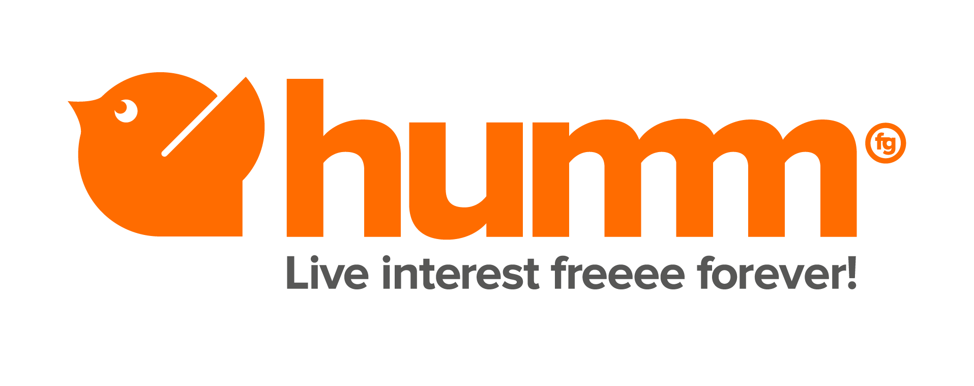 A logo for humm that says live interest freeee forever