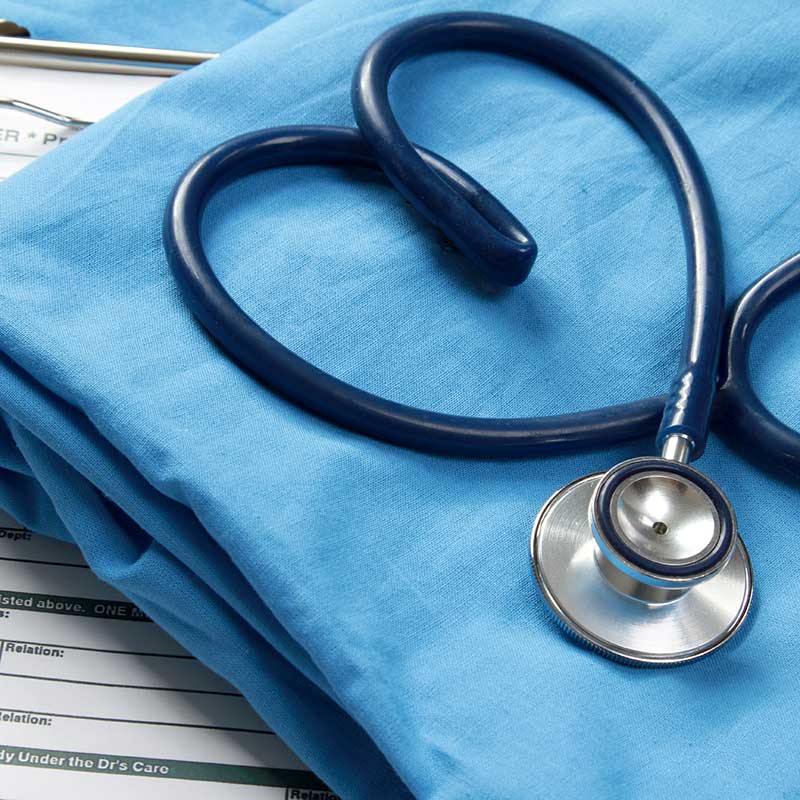 stethoscope in shape of a heart on scrubs