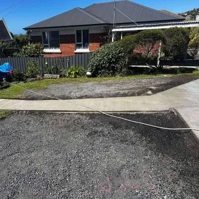 After: New 10m x 1m broom-finish concrete path to front steps and porch, Corstorphine