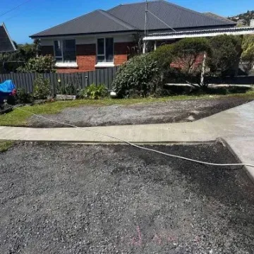 After: New 10m x 1m broom-finish concrete path to front steps and porch, Corstorphine