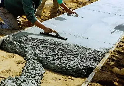 Concrete contractors working on a city centre path, demonstrating operational expertise.