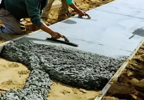 Dunners Concrete contractors pouring and leveling a concrete path for a city centre construction job.