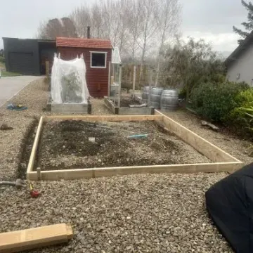 Before: Exposed aggregate concrete patio site prep with boxing and base, Maori Hill, Dunedin