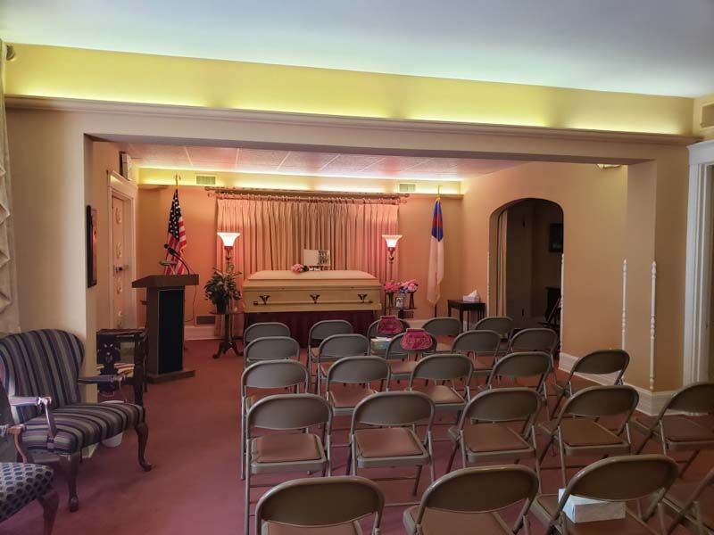 Several photos of exterior and interior of Tredway Funeral Home in Norwood, OH