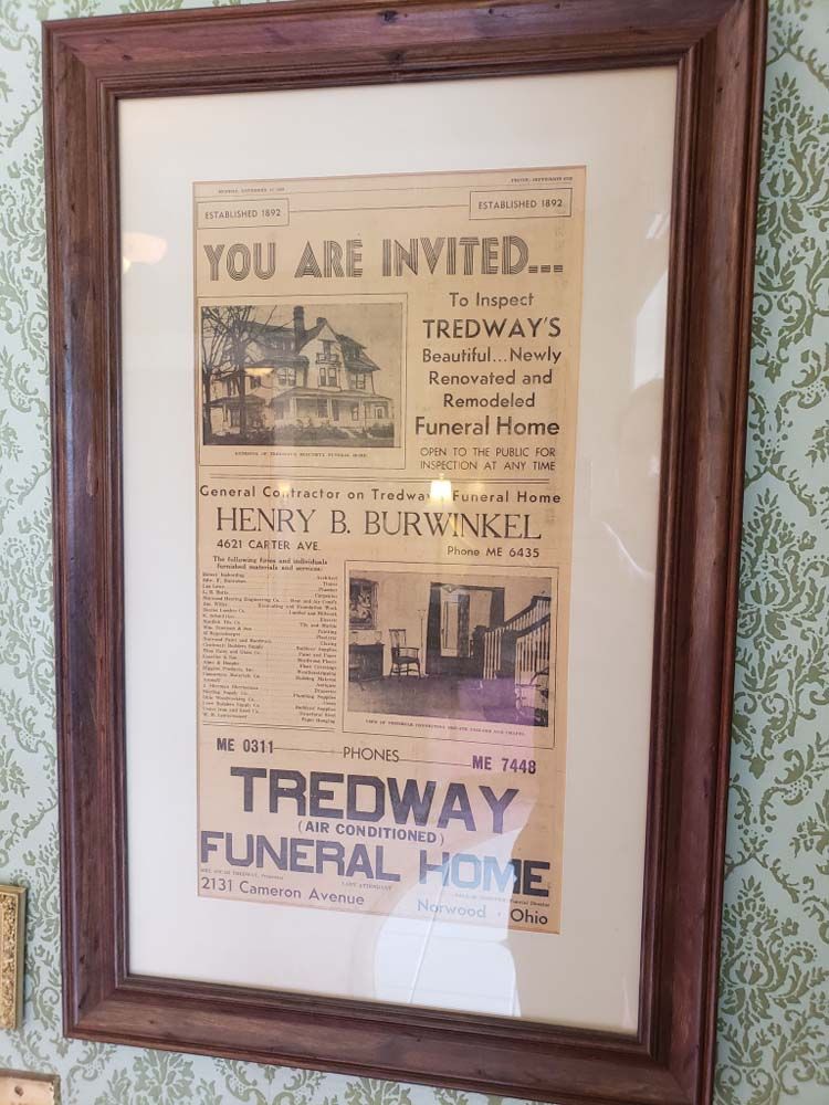 Several photos of exterior and interior of Tredway Funeral Home in Norwood, OH