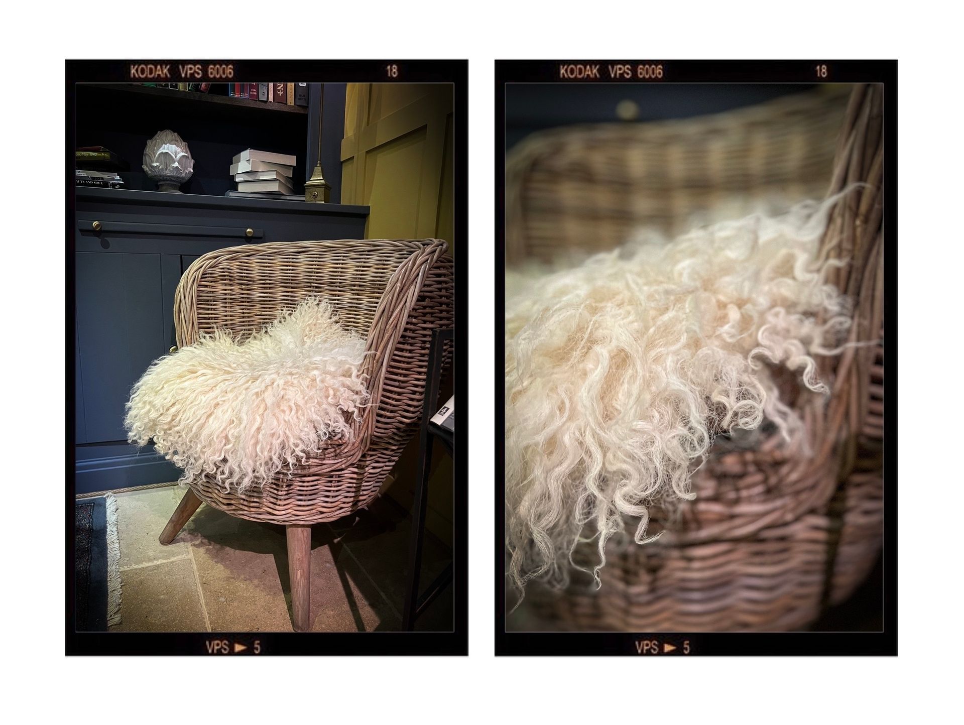 Felted Fleece Seat Cover on a Rattan Chair