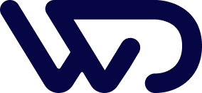 Un logo W bleu sur fond blanc