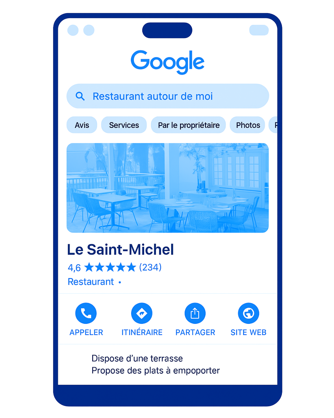 Un écran de téléphone affiche une recherche Google pour le saint-michel