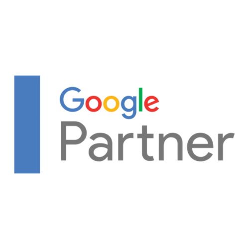 Badge Google Partner : une barre verticale bleue à côté du logo Google et du mot « Partenaire » en gris.