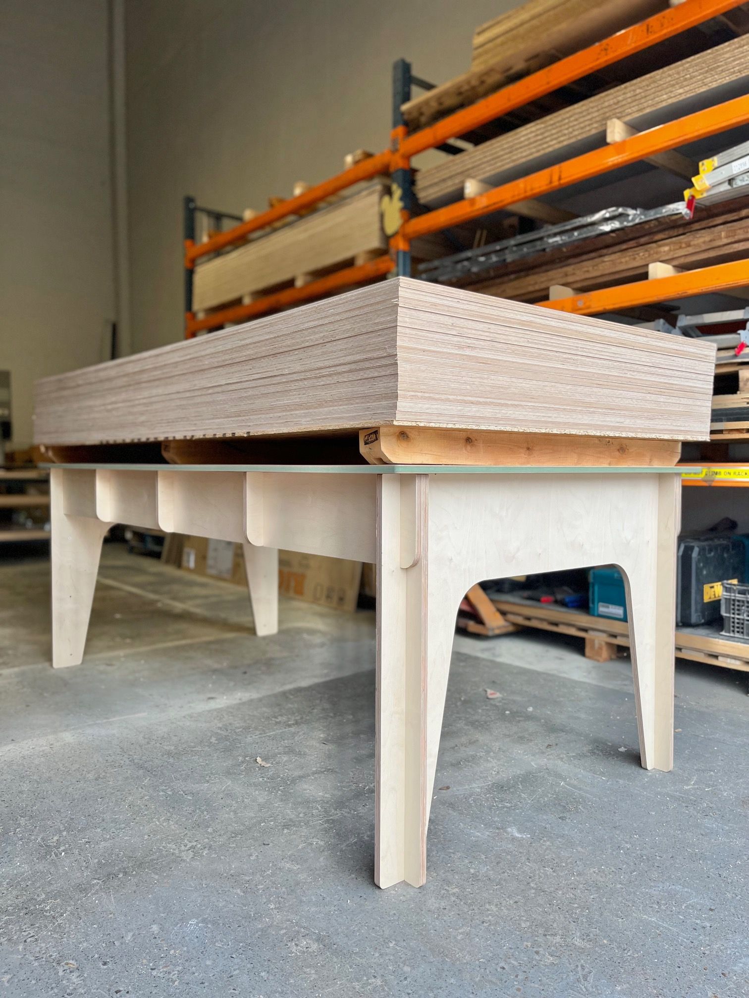 CNC cut birch ply workbench table desk