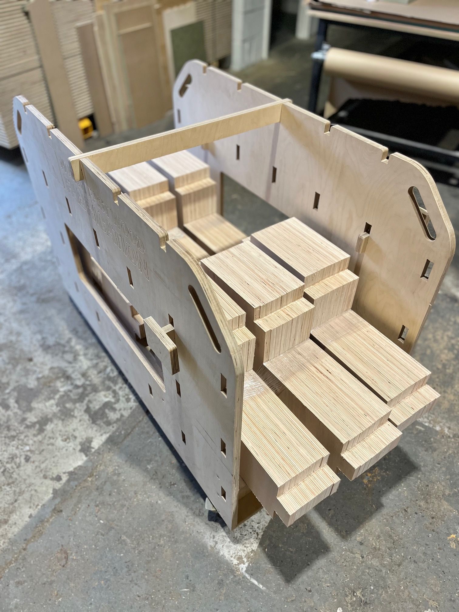 CNC cut birch ply shop trolley