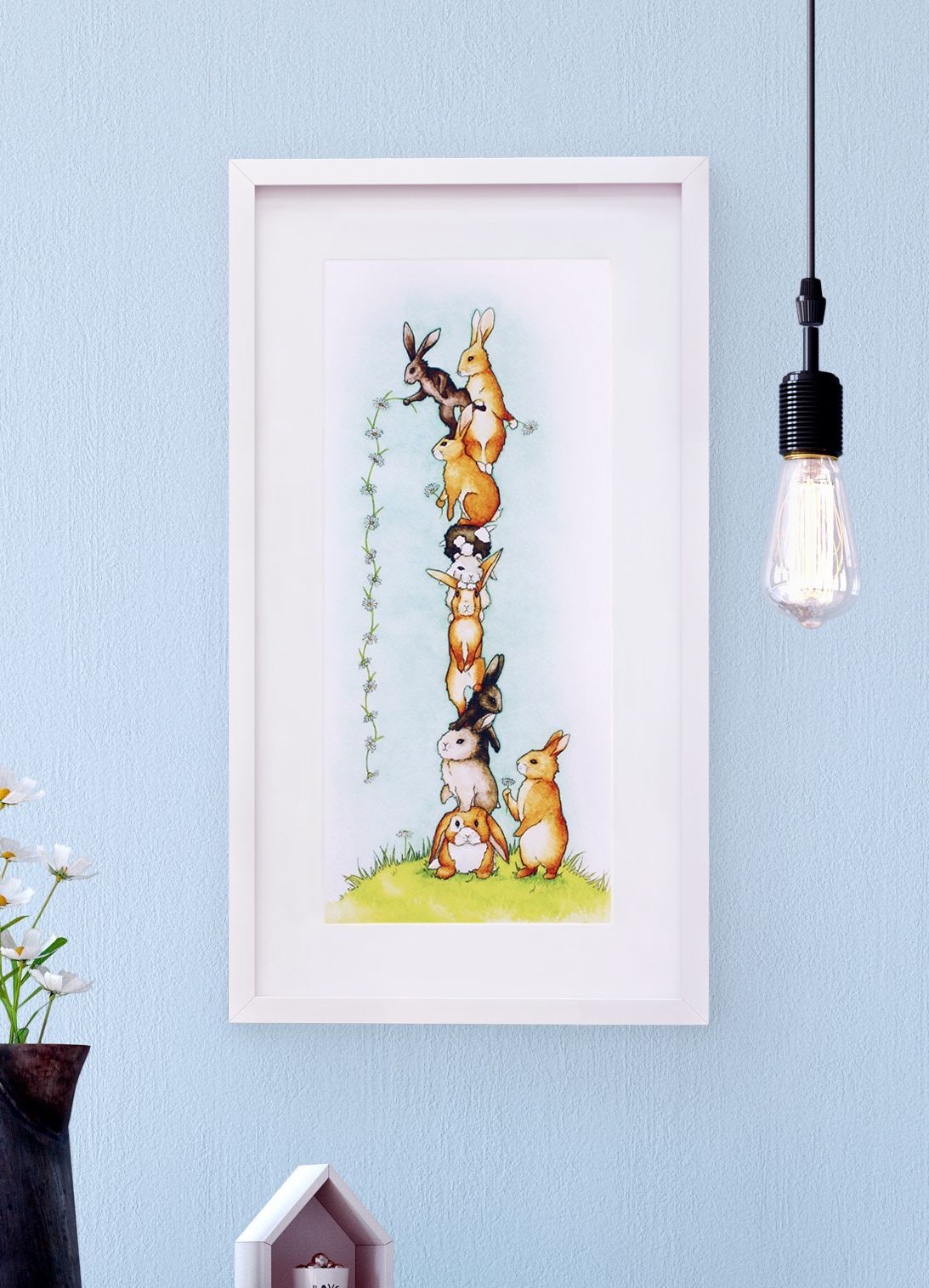 Daisy Chain Bunnies Fine Art Giclee Print
