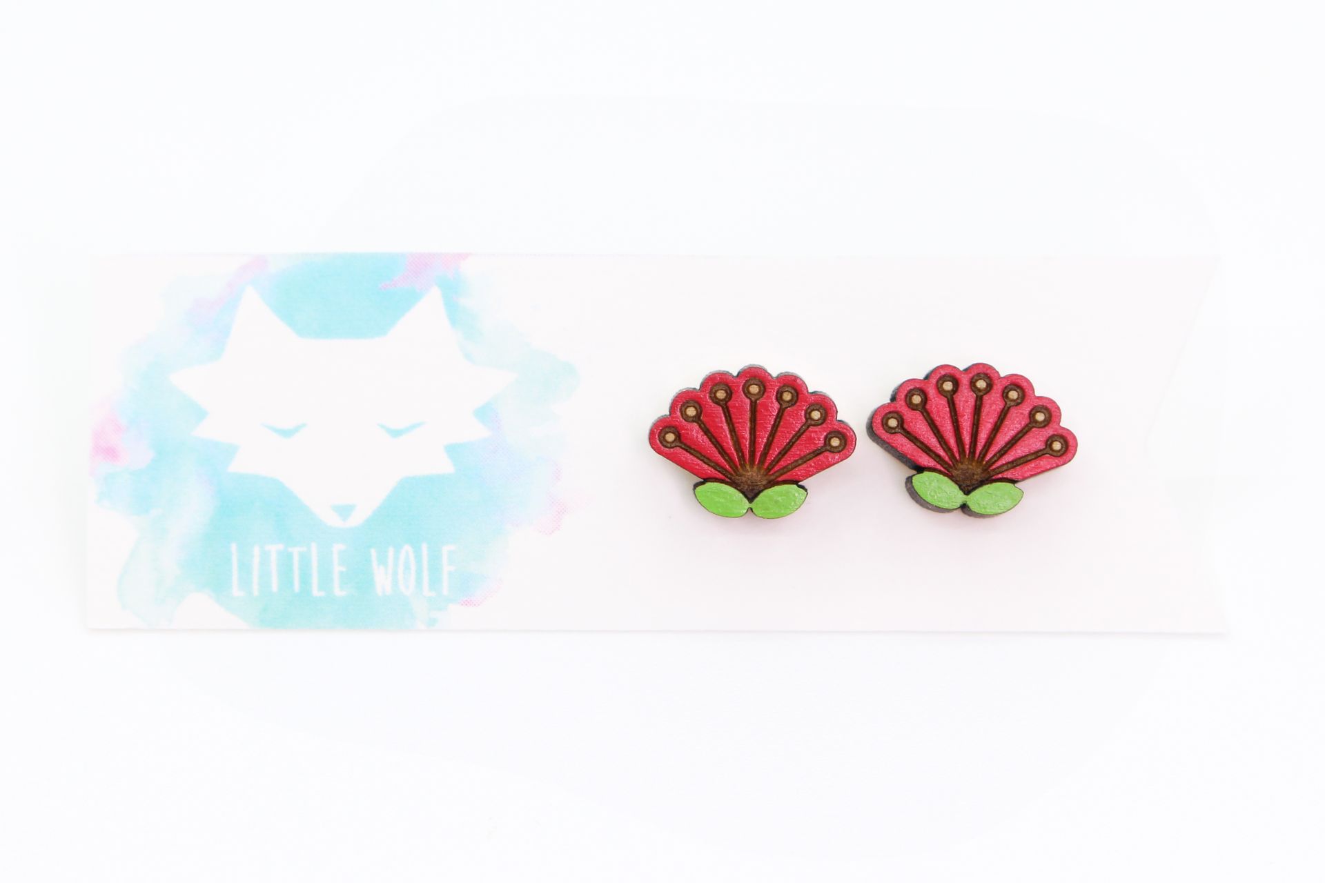Pohutukawa Flower Earrings - Rimu Wood