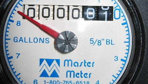A close up of a master meter that reads 5/8 bl