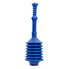 A blue toilet plunger on a white background.