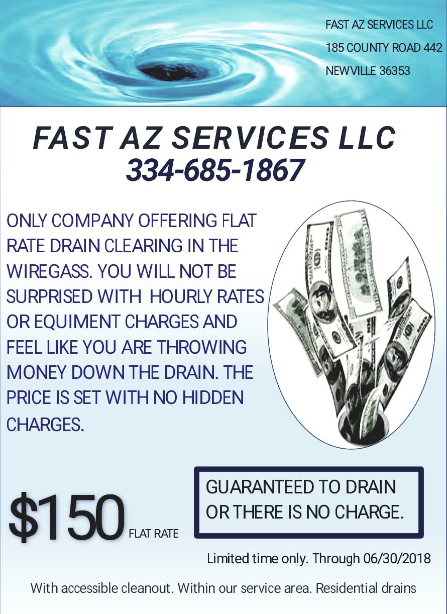 A flyer for fast az services llc offers a guaranteed to drain or there is no charge