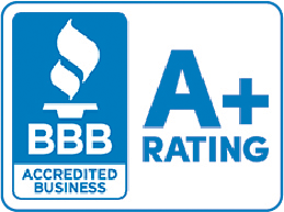 A blue sign that says bbb rating accredited business