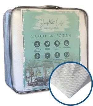 A white mattress in a bag that says cool and fresh