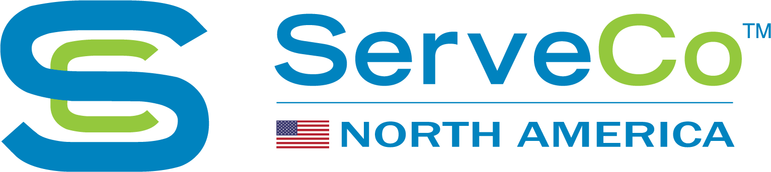 A blue and green logo for serveco north america