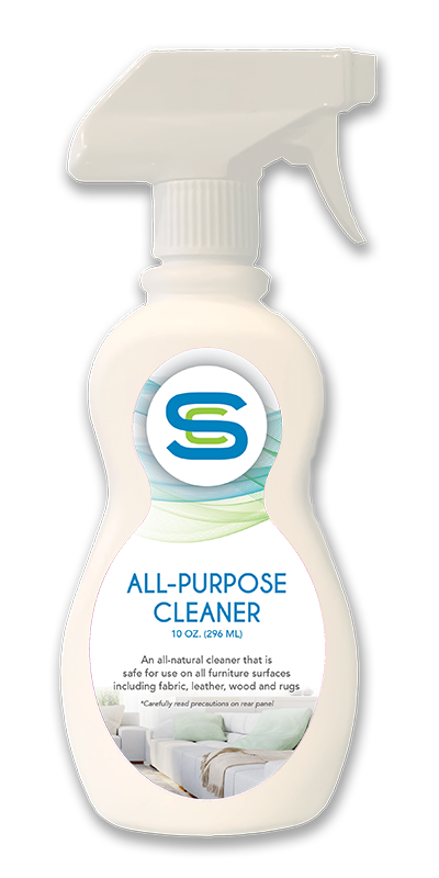 A white spray bottle of all-purpose cleaner on a white background.