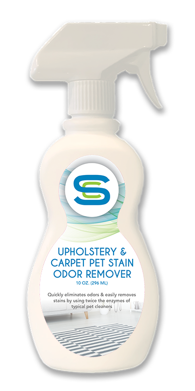 A spray bottle of upholstery and carpet pet stain odor remover