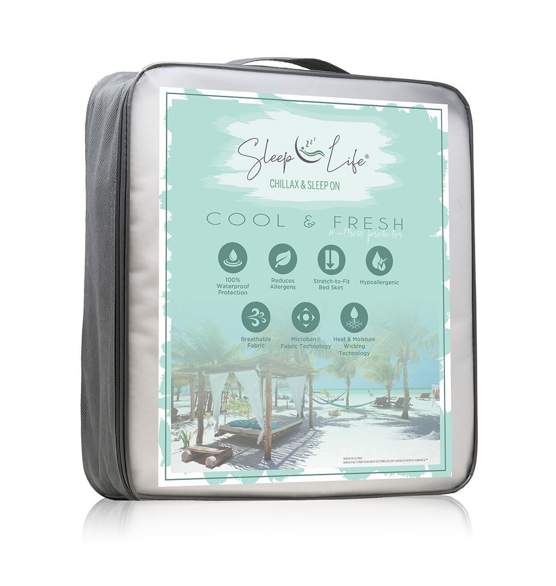 A white mattress in a bag that says cool and fresh